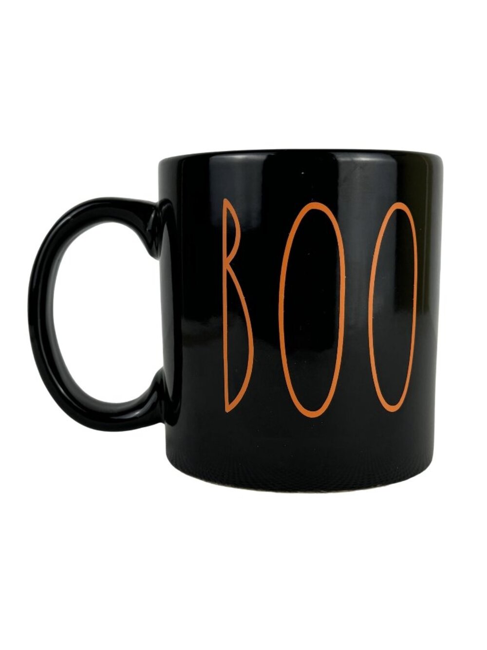 Black Ceramic Mug With "Boo" In Orange Letters 4-Inch Tall Halloween Coffee Cup